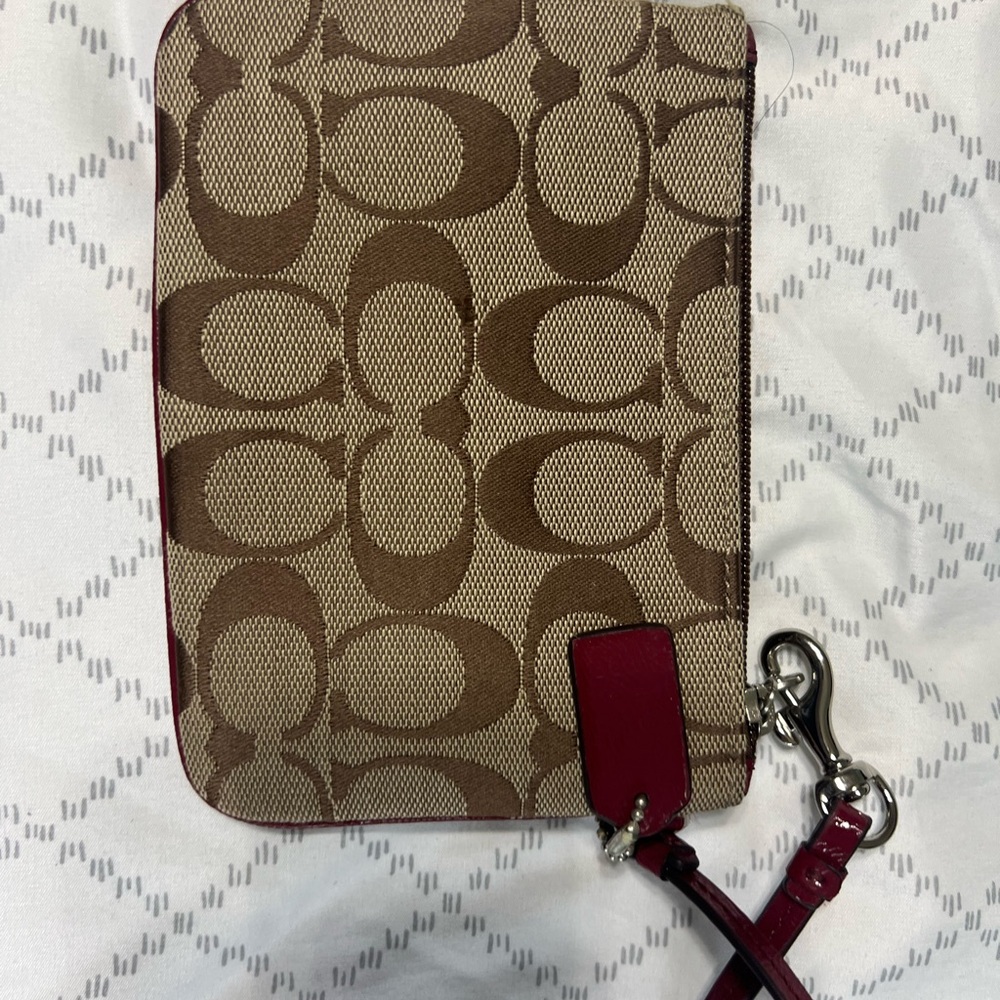 Coach Tan and Red Signature Wristlet - Picture 4 of 8
